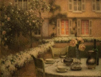 The_Table_in_the_White_Garden at GerberoynFrancais: La table au jardin blanc a GerberoynMagyar: Az pöytä a feher kertben, Gerberoy-bann